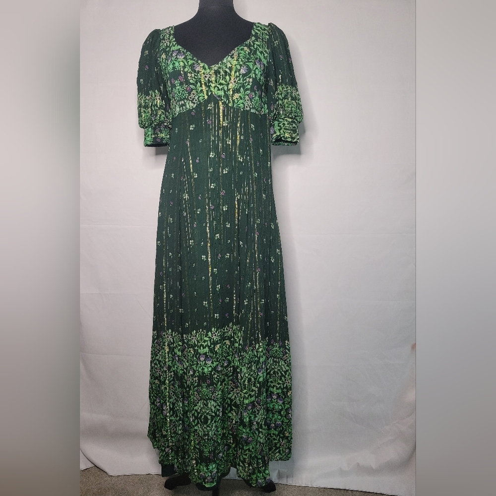 Anna Cate Elegant Green Bella Floral Dress Stylish V-Neckline A-Silhouette,